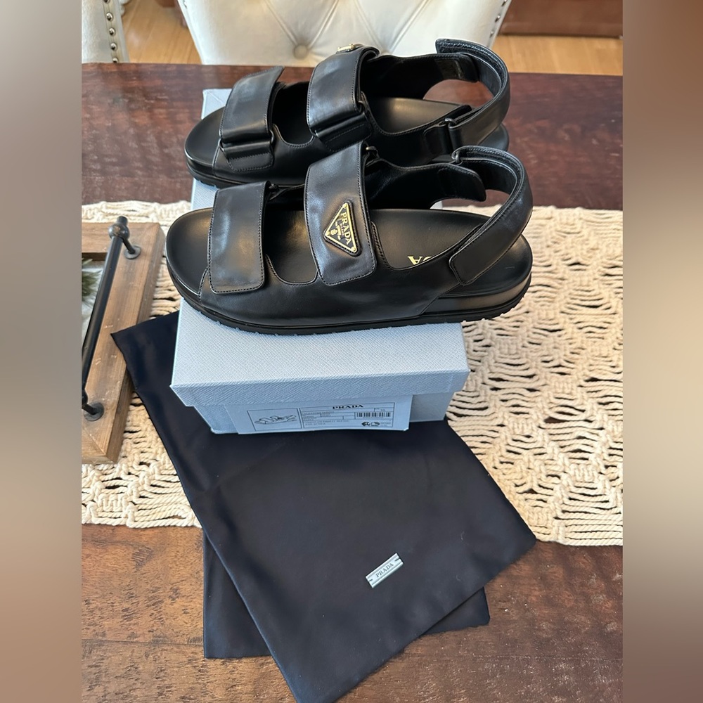 Prada Women’s Double Strap Slide Sandal-Black- 39 (9) - New in Box with Tags - Picture 3 of 5